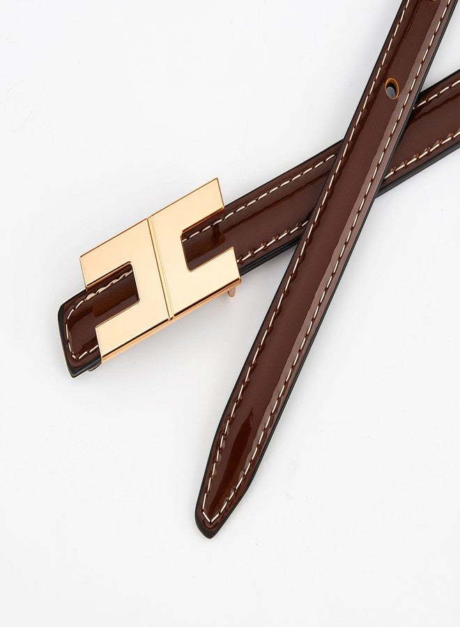 Yuangu Women Skinny Leather Belt for Jeans Pants Dresses Ladies Thin Patent Leather Belt with Gold Buckle (Black, 105cm/Fit Waist 24"-33") - Image 4